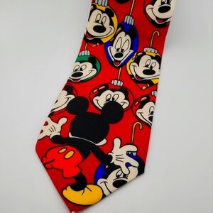 Disney Mickey Vintage Silk Christmas Tie Korea Holiday Ornament Red 90s